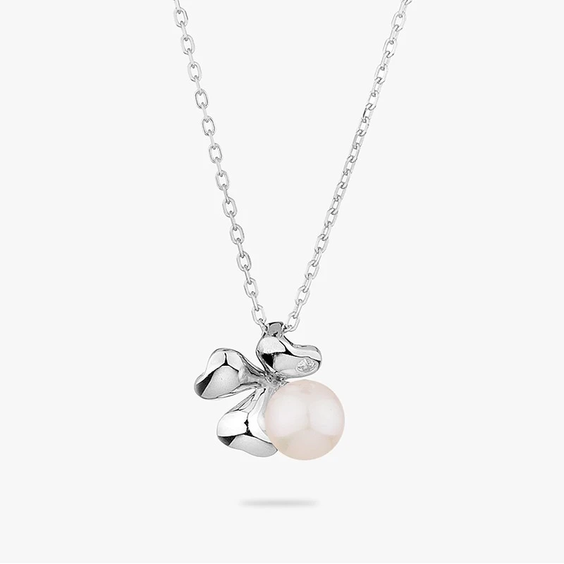 Колие Swan Pearls CA688NW, Бяла Перла Детелина, Сребро